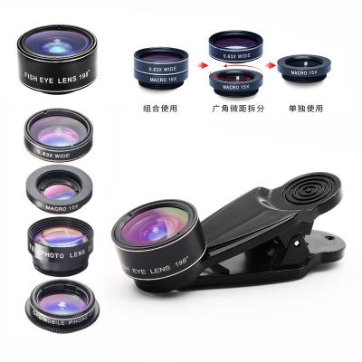 China Hot Selling Aluminum Plastic+Optical Glass+ABS Amazon Phone Camera Lens With Clip Mobile Phone Lens 5 In 1 Lens Kit for sale