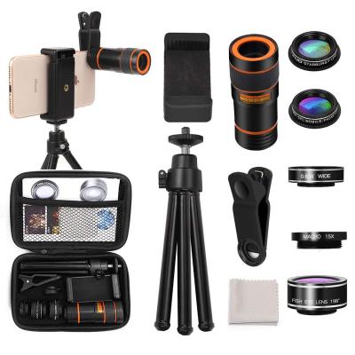 China Plastic shell+PE+ABS+Optical Lens LIGINN 6 in 1 Macro Wide Angle Fisheye Telescope Zoom Moboile Camera Lens For Mobile Phone for sale