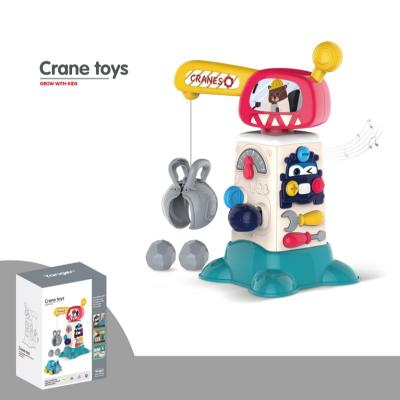 China Cartoon Earlier Education Juguete Puzzle Early Educational Toys Crane Toy With Lights And Music Adjustable Rotating Crane Set Tools Toy For Boys for sale