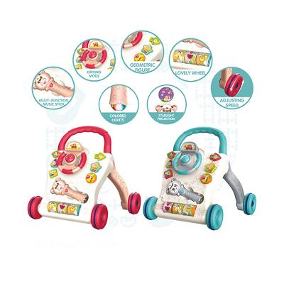 China 2022 New Baby Walker Mult-Function Walker With Wheels Steering Wheel Musical Model Toddler Kids Baby Walkers With Music Blue Red for sale