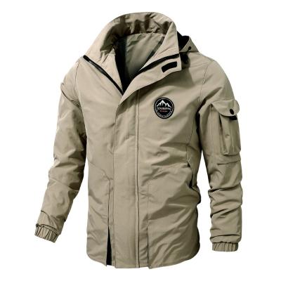 China Sustainable 2022 Spring Men's Outdoor Jacket Large Size Solid Color Hooded Stand Collar Casual Fit Jacket for sale