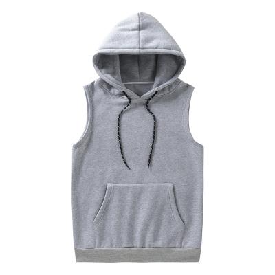 China Anti-wrinkle Wholesale Men Casual Grey Solid Color Blank Plus Size Polyester Side Pockets Sleeveless Hoodies for sale