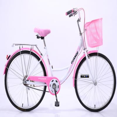 China 26 inch road bike city steel bike with rear tire 2.125 lady bike and front plastic basket carrier for sale