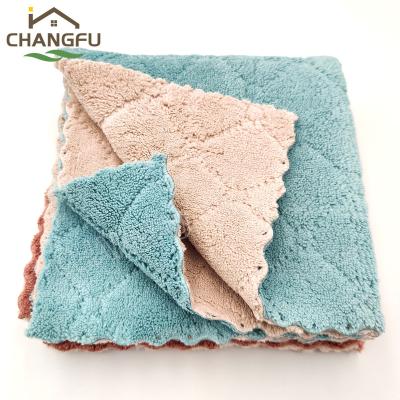 China Changfu QUICK DRY 30*30 Size Ultrasonic Cutting Edge Drying Coral Fleece Flannel Cleaning Cloth for sale