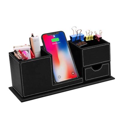 China Organizer Wireless Charging Station Mobile Phone Desktop Pen Pad Storage Holder Wireless Charger Desk Stand for iPhone 11 pro X XS Samsung S7 for sale