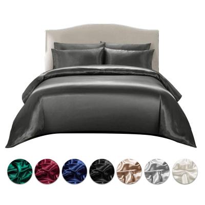 China Anti-Static Hot Sale Solid Color Satin Duvet King Size Cover Set For Home for sale