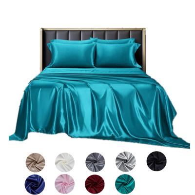 China China Viable Wholesale Ready To Ship Cheap Satin Sheets Polyester Bedding Set Silky Queen Size Sheet Set With Pillow Case for sale