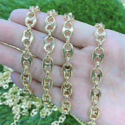 China For DIY Jewelry Making High Quality Egg Shaped Gold Brass Chain For Jewelry Making Coffee Bean Pig Nose Chain Roll Hip Hop Bling Link Chain For Jewelry for sale