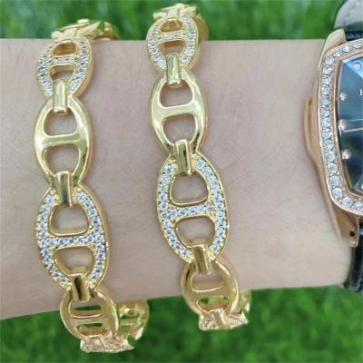 China Jewelry CLASSIC Tasty Brass Gold Plated Pig Nose Coffee Bean Bangle Pave Cubic Zirconia Bracelets for sale