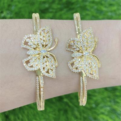 China New Fashion Design Butterfly Open Bangle Jewelry CLASSIC Gold Plated Cuff Cubic Zircon Bangle Bracelet For Women for sale