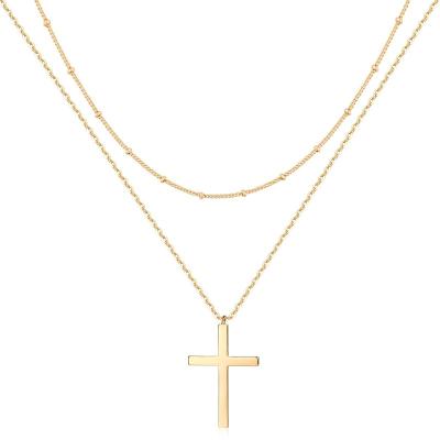 China Exquisite Layered Necklaces Appearance Layered Tiny Cross Necklace, Womens 14k Gold Filled Polished Cute Crucifix Necklace Tasty Pendant Necklace Faith Necklace for sale