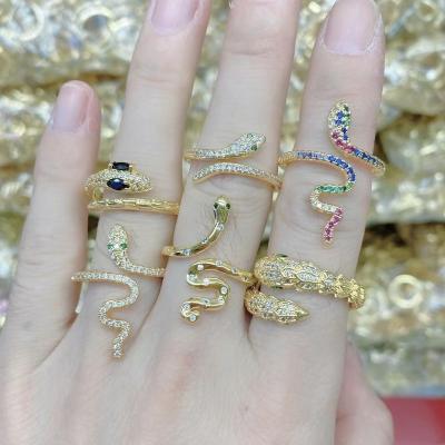 China Wholesale FASHIONABLE Brass Gold Plated Serpent Ring Cubic Zirconia Colorful Ring 18K Jewelry For Women for sale