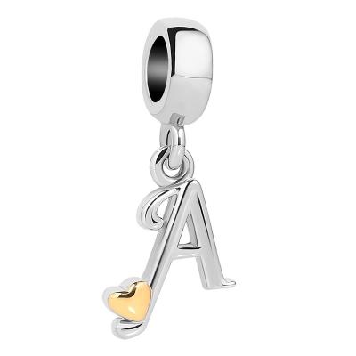 China CLASSIC Tasty Initial A-Z Letter Charm Golden Heart Alphabet Dangle Beads for Bracelets and Pendant Necklaces for sale