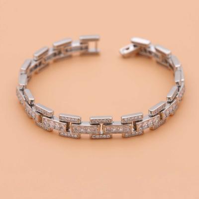 China Luxury FASHIONABLE 925 Sterling Silver Cubic Zirconia Watch Strap Chain Bracelet for Women for sale