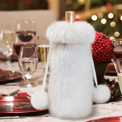 China Christmast Ornament Christmas Decorations Ornaments Champagne Red Wine Bottle Gift Bags White Champagne Plush Fabric Christmas Wine Cover Bag for sale