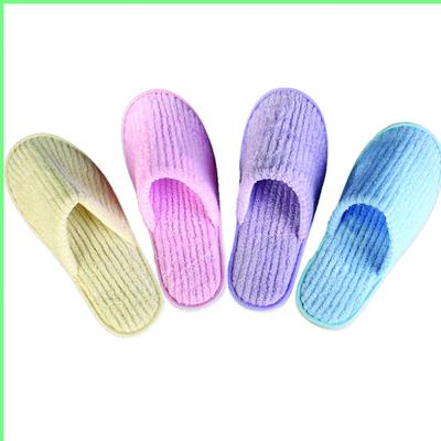 China Hotel Disposable Slippers 2022 New Design Various Color Attractive Coral Velvet Hotel Disposable Slippers for sale