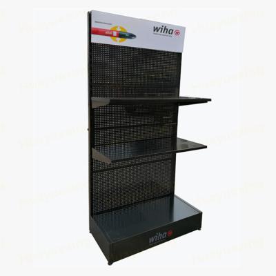 China Custom Flat Iron Head Metal Pegboard Car Tools Accessories Exhibitor Exhibition Perforated Advertising Display Stand for sale