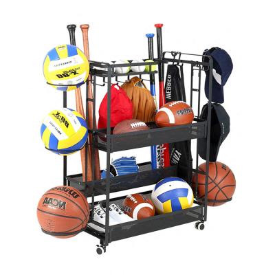 China Indoor Iron Sports Gear Storage With Baskets And Hooks / Outdoor Sporting Goods Organizer With Hat Rack for sale