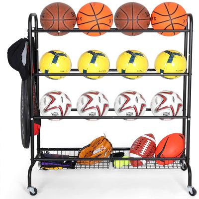 China Four-Layer Sustainable Organizer Stand For Basketballs Footballs Volleyball / Sporting Goods Storage Cart Basketball Rolling Rack for sale