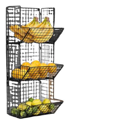 China Universal Adjustable Foldable 3-Tier Fruit Rack and Wall Mount Kitchen Storage Bin Organizer, Great for Kitchen, Bathroom for sale