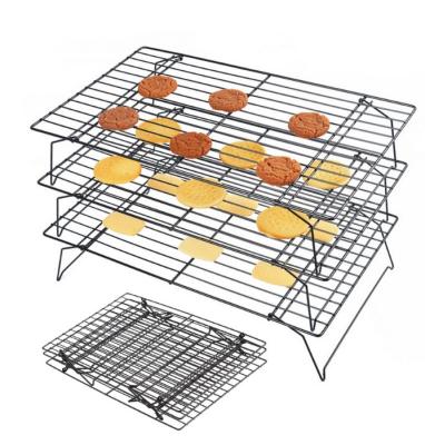 China Custom Stocked Stainless Steel 3-Tier Stackable Cooling Racks Set Folding Nonstick Cake Bread Bakery Cooling Rack For Cookies for sale