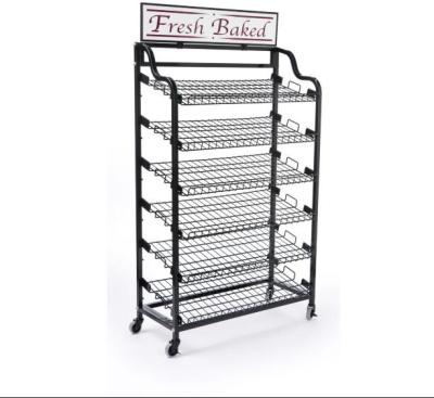 China Eco - Friendly Black Powder Coating 6 Layer Removable Shelves Bakers Rack /Bread Display Rack for sale