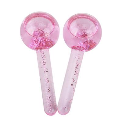 China Skin Tightening Beauty Equipment Custom Facial Eye Face Massage Ice Globe Cooling Blue Pink Glitter Ice Globes for sale