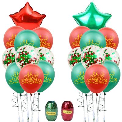 China Red Green Latex Merry Christmas Latex Balloon Stuffing Clear Confetti Balloon With Star Foil Balloon for sale