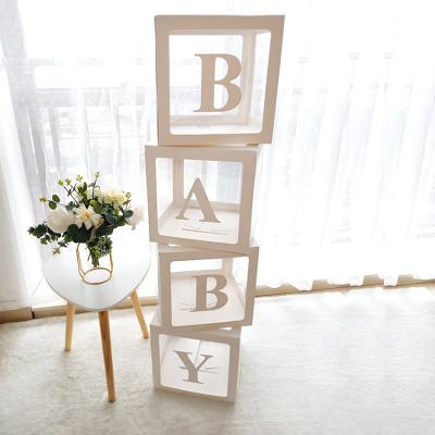 China Gender Reveal Party Supplies 4PCS Party Decoration Baby Shower White Customized Letter Balloon Transparent Gift Box For Balloons for sale