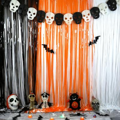 China Wholesale Aluminum Macaroon Aluminum Curtain Party Backdrop Decoration Halloween White Black Orange Curtain for sale