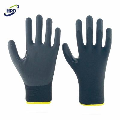 China Soft and felxible recycled polyester yarn foam nitrile coated inch crotch reinforced safety work glove manufacturer for sale