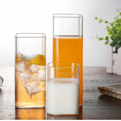 China Heatable Borosilicate Glassware Square Shape Coffee Juice Water Liquor Drinking Glass Cup for sale