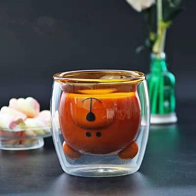 China 2021 Multicolor Hot Selling Minimalist Amazon Transparency Mug Coffee Milk Glass Cup Double Wall Cute Bear for sale