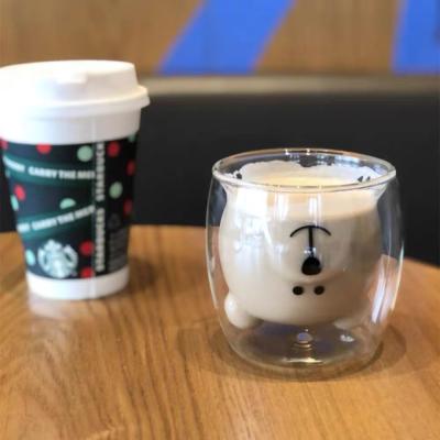 China Wholesale Minimalist Cute Colorful Double Wall High Borosilicate Bear Wall Glass Coffee Tea Cup for sale