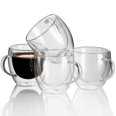 China Sustainable Glass Coffee Mugs 4 Pack 16 oz (500 ml) Double Wall Insulated Glass Mugs With Handle Cappuccino Cups for sale