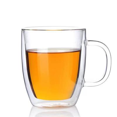 China Amazon Viable Hot Sale Borosilicate Double Wall Glass Coffee Handcrafted Tea Cup For Latte Cappuccino With Handle for sale