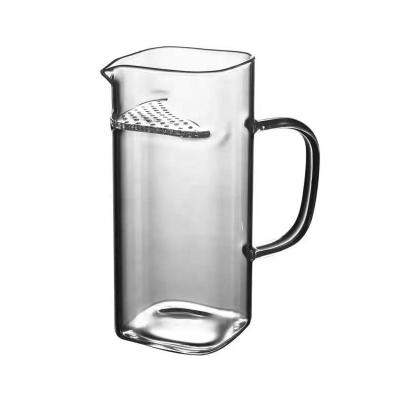 China 250-350ml Square Shape Sustainable Fair Shape High Borosilicate Glass Mug With Tea Leak And Crescent Handle for sale