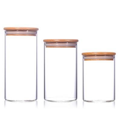 China High borosilicate glass heatable eco-friendly heat resistant jar with bamboo lid for food storage for sale