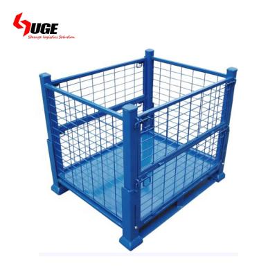 China Foldable Heavy Duty Powder Coated Foldable Lockable Metal Cage Pallet For Storage for sale