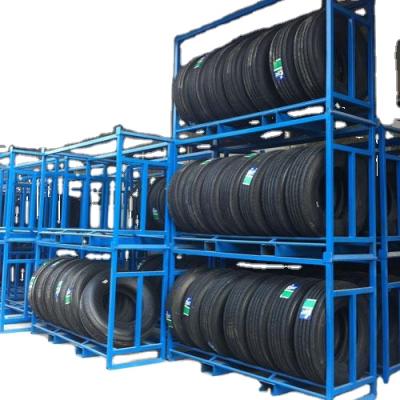 China Customized Heavy Duty Stackable and Detachable Tire Pile Tire Rack Big Row Foldable Steel Car Pallet Stillage Cages for Auto Parts for sale