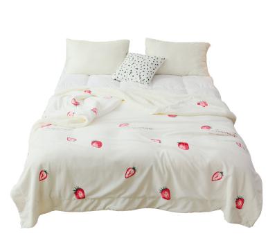 China Statistical fresh style anti-pilling strawberry pattern white lamb small double-layer good sleep winter warm blanket for sale