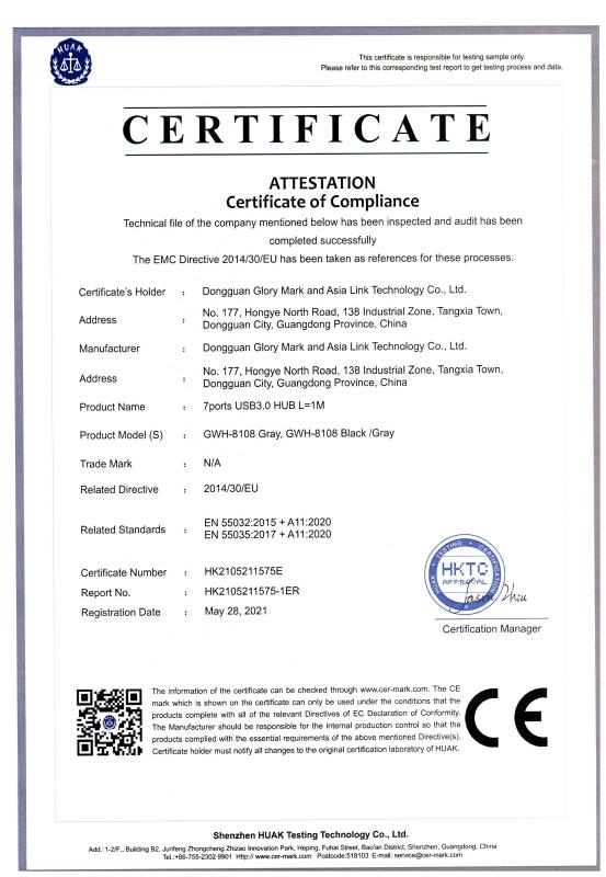 CE - Dongguan Glory Mark And Asia Link Technology Co., Ltd.