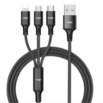 China 3 in 1 Dropshipping 3 in 1 Nylon Braided Cable Multi Charger USB Fast Charging Cord Compatible with Most Smart Phones for sale