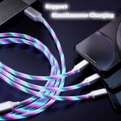 China Led In Cable 2021 Running Led Logo Charging Cable USB Led Micro USB Light USB Cable 3 In 1 for sale