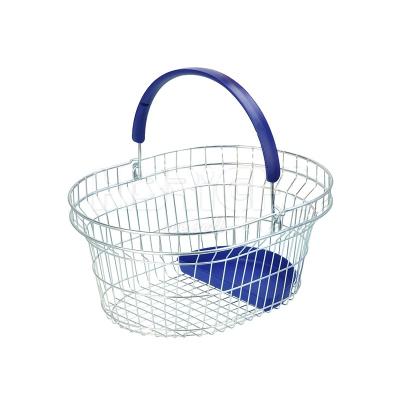 China Custom Logo Metal Mesh Easy Carry Supermarket Easy-carry Cosmetics Store Wire Storage Shopping Basket for sale