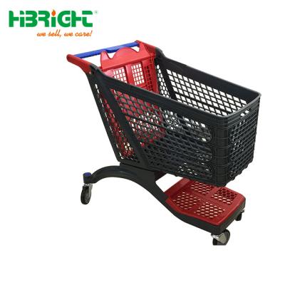 China Unfolding Durable Plastic Supermarket Grocery Cart Shopping Trolley for sale