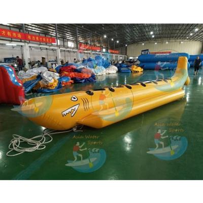 China 0.9mm PVC tarpaulin shark cheap inflatable banana boat, inflatable water towable banana boat for sale for sale