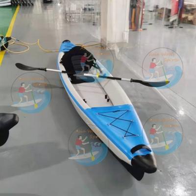 China Tandem Kayak Stock 2 Person Factory Customized Fishing Canoe Rowing Boat Pedal Drop Point Inflatable Kayak With Drain HOL for sale