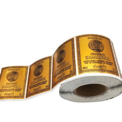 China Waterproof Aluminum Labels Custom Embossed Silver Metal Stickers Packaging Labels Roll For Wine Bottle for sale