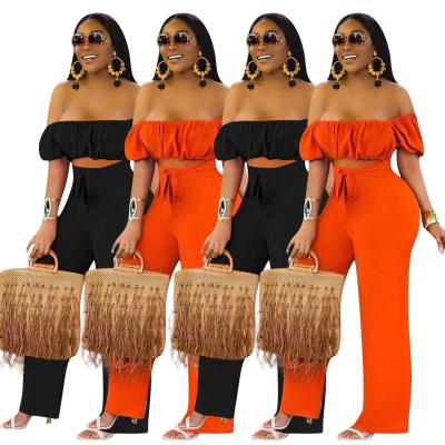 China Hotsale Summer QUICK DRY Women Fashion Off Shoulder Solid Color Crop Top Wide Leg One Piece Overalls for sale